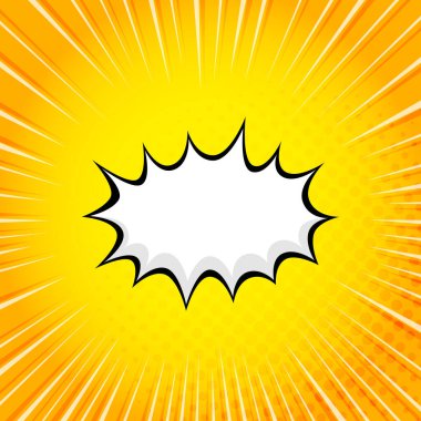 Yarı ton, pop sanat, yıldız patlaması çizgi film tarzı arka plan. boş renkli çizgi roman soyut arkaplan şablonu. Konuşma bulutu ve güneş ışığıyla komik arkaplan