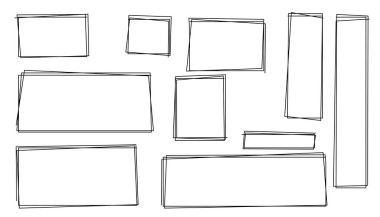 Bir çizgi kare set. El çizimi dikdörtgen vurgu elementleri. Çerçeve tasarımı. El çizimi çerçeveler hazır. Kalem kare metin kutusu. Çizgi sınırı