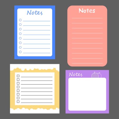 Günlük planlama için kağıt notlar. Planlama şablonu. Kontrol listesi. Yapılacaklar listesi ve hatırlatıcı. Çocukların not defterleri not defterlerini düzenler. dizüstü bilgisayarlar karalama yapar