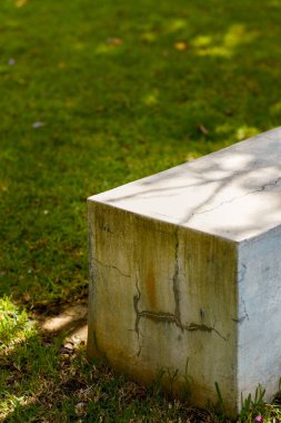 Sessiz bir an. Beton bir bank güneşli bir parkta huzur içinde durur, yüzeyi zamanın akışıyla işaretlenmiştir. Sahne sakin bir açık hava atmosferi yakalar, derin düşüncelere ya da dinlenmeye davet eder..