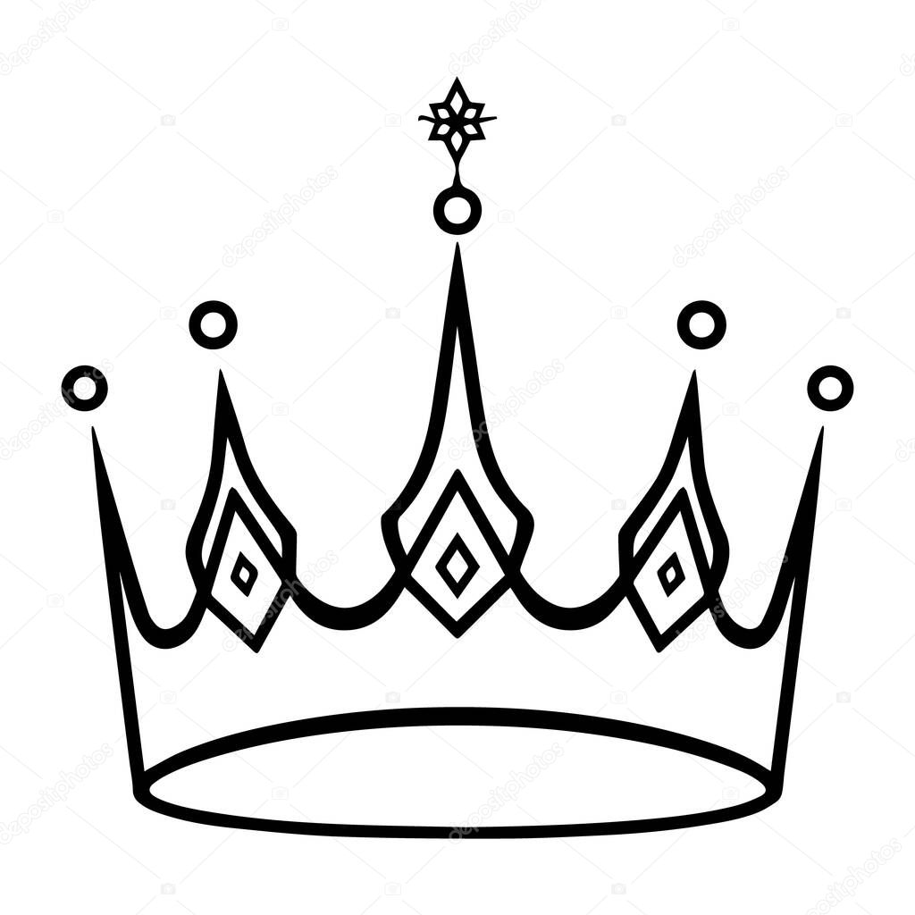 Stylish black line art crown ideal for royal monogram designs, logos, or branding requiring a classic and luxurious touch.