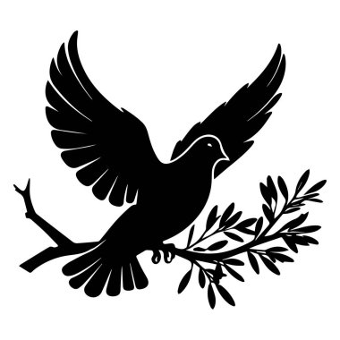 Barışın simgesi olan zeytin dalındaki güvercin silueti.