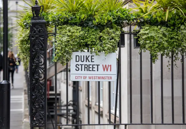 Londra 'nın Westminster şehrindeki Duke Sokağı tabelası yemyeşil..