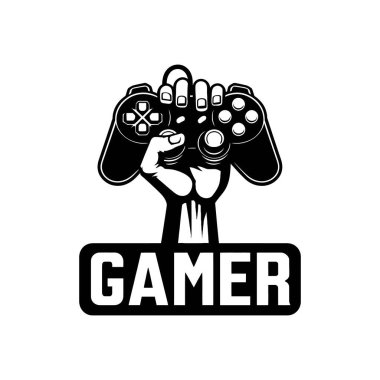 Oyuncular El Tutma Denetleme Vektörü Simgesi Oyun ve Oyun Tutkunları için Gamepad Logosu olan Kaldırılmış Yumruk Tek Renkli Resimler Beyaz Arkaplanda Tişört Yazdırma ve Çevrimiçi Ortam İçin İzole Edildi