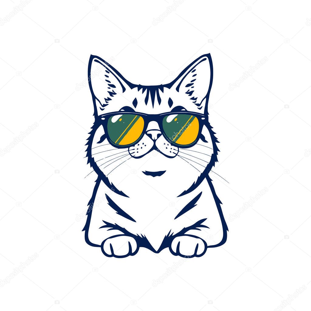 Cool cat wearing sunglasses with a confident attitude stylish vector illustration funny and modern graphic of a pet with swag for t shirt prints