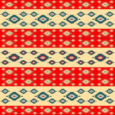 Vektör kusursuz desen. Etnik süs. Kırmızı, turuncu ve kahverengi Amerikan süslemeleri.