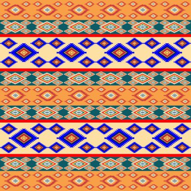 vektör etnik kusursuz model. Yerli Amerikan motifleri ve aztek elementleriyle renkli geometrik arkaplan.
