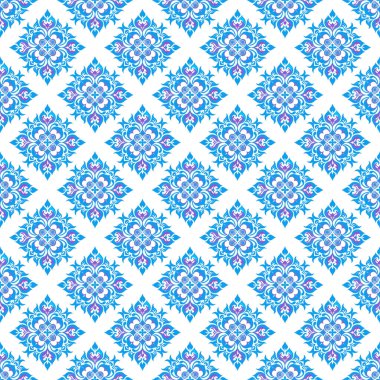 Tekstil, duvar kağıtları ve tekstil için klasik tasarım desenli mavi ve beyaz geometrik arkaplan