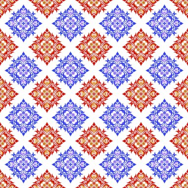 Kırmızı, mavi ve beyaz renklerde kusursuz vektör deseni