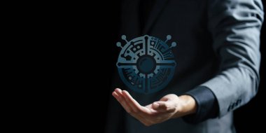 Siyah arkaplan ve grafiklerle el ele tutuşan işadamlarının dijital bileşimi