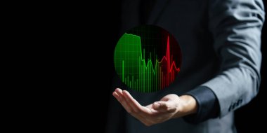 Elle dokunmalı borsa grafiği, borsa grafiği, borsa grafiği, iş dünyası, ekonomi konsepti.