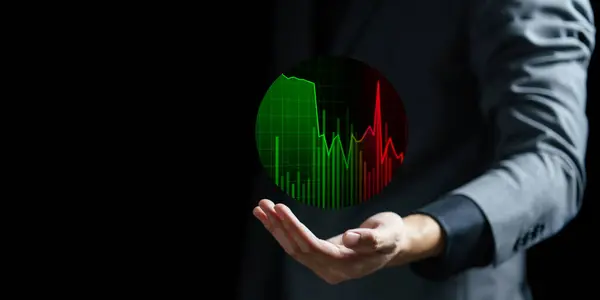 Elle dokunmalı borsa grafiği, borsa grafiği, borsa grafiği, iş dünyası, ekonomi konsepti.