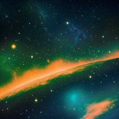 Güzel bir alan arkaplanı. Bulutlar, bulutlar, bulutlar ve yıldızlarla dolu renkli yıldızlı gece göğü.