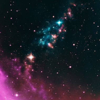 Geceleyin uzayı ve yıldızları olan renkli bir galaksi. Bu görüntünün elementleri Nasa tarafından herhangi bir amaç için döşenmiştir..