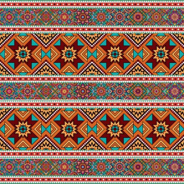 Renkli çiçekleri olan etnik kabile kumaşı tasarımının pürüzsüz vektörü