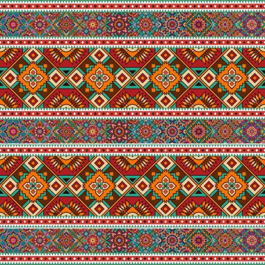 Renkli geometrik şekillerin kusursuz etnik deseni