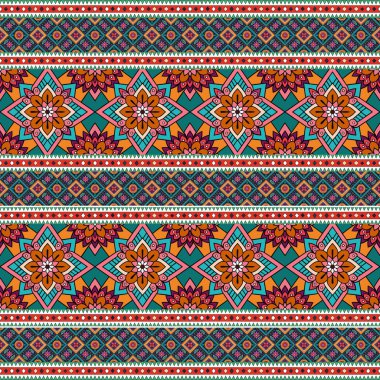 Hint tarzında renkli etnik süslemeleri olan pürüzsüz vektör deseni