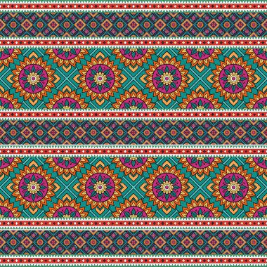 Renkli etnik işlemeli tasarım, pürüzsüz desen. vektör illüstrasyonu