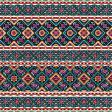 Etnik boho kusursuz desen. kabile kumaşı süsü. kabile motifi. Renkli geometrik motif, tekstil. vektör,