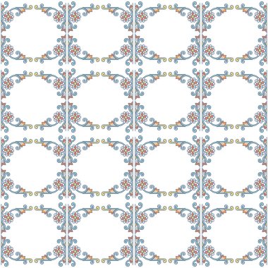 Klasik barok süsü. Vektör modeli. Beyaz, mavi ve gri elementli antika desen.