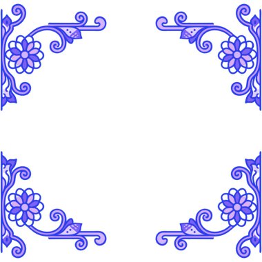 mavi çiçek çerçeveleri, kenarlar ve kenarlar ayarlandı