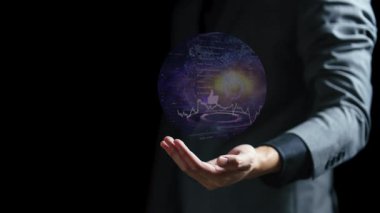 Elinde parlayan toprak küresi olan bir iş adamı. karışık ortam