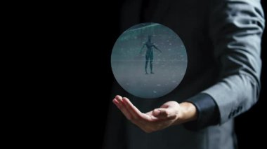 İş adamı eli sanal ikona dokunuyor. iş ve teknoloji kavramı