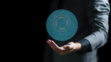 İşadamının simgeye dokunuşunun dijital bileşimi