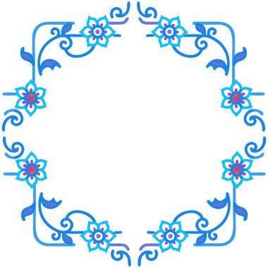 Beyaz çiçekli mavi yuvarlak çerçeve