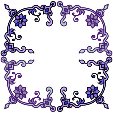 Çiçek desenli yuvarlak bir çerçevenin vektör çizimi.