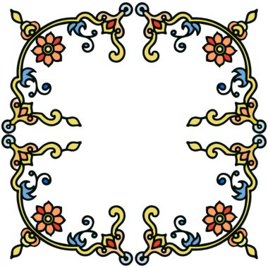 Vektör el, Ukrayna halk sanatı tarzında çiçek çerçeveleri boyadı..