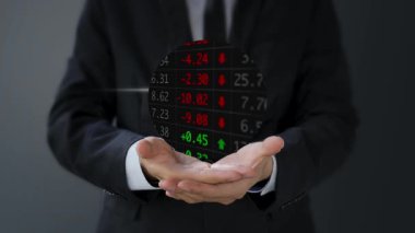 İş adamı eli sanal simgeyle dijital ekrana dokunuyor. iş kavramı