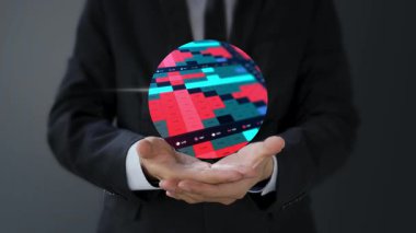 Dijital 3D görüntüleme tutan iş adamı