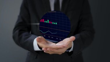 Sanal ekran, finansal tablo, grafik ve borsa konsepti ile el