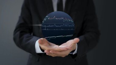 Sanal simgeyle ekranda işadamı eli dokunuşu grafiği