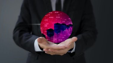 3D görüntüleme küresi tutan iş adamı