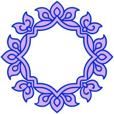 yuvarlak çerçeveli çiçekler. Mavi renkte vektör illüstrasyonu.