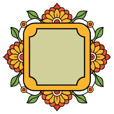 Yaprak ve çiçeklerle dekoratif çerçeve