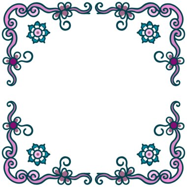 Süslü çiçekli mavi çerçeve