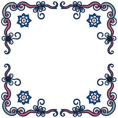 Çiçekli, çerçeveli mavi bir süs. vektör