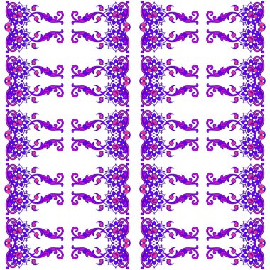 Mor ve mavi renklerde kusursuz çiçek deseni.