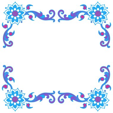 Mavi çiçekli dekoratif çerçevenin vektör çizimi.