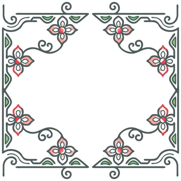 Dekoratif çiçekler ve yapraklarla çerçevelenmiş