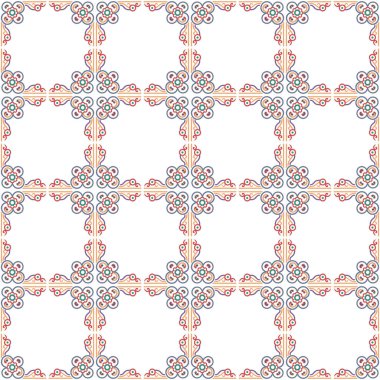 Vektörsüz çiçek süsleme deseni. El - mavi, pembe ve gri renklerde çizilmiş çiçekler.