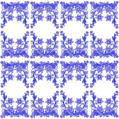 Mavi ve beyaz çiçekli kusursuz desen