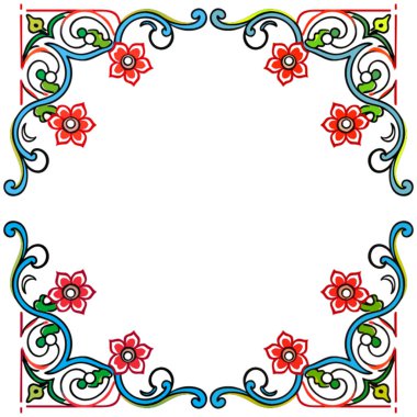 Çerçevede çiçekler ve kelebekler