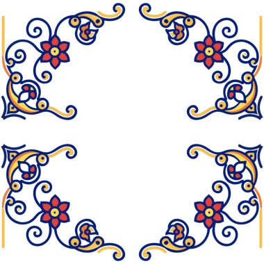 Beyaz arkaplanda izole edilmiş güzel vektör süslemeli çiçek çerçevesi