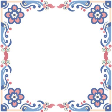 Etnik tarzda vektör çiçek çerçevesi, tebrik kartı şablonu.