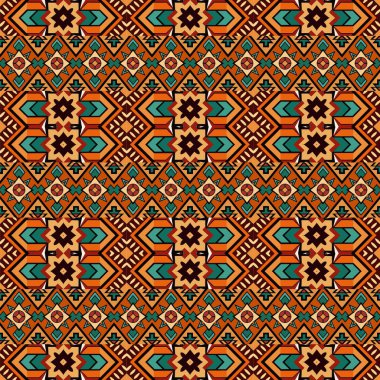 Renkli geometrik süslemelerin kusursuz etnik deseni