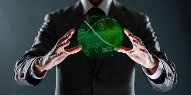 Sanal para birimi sembolü olan bir iş adamı